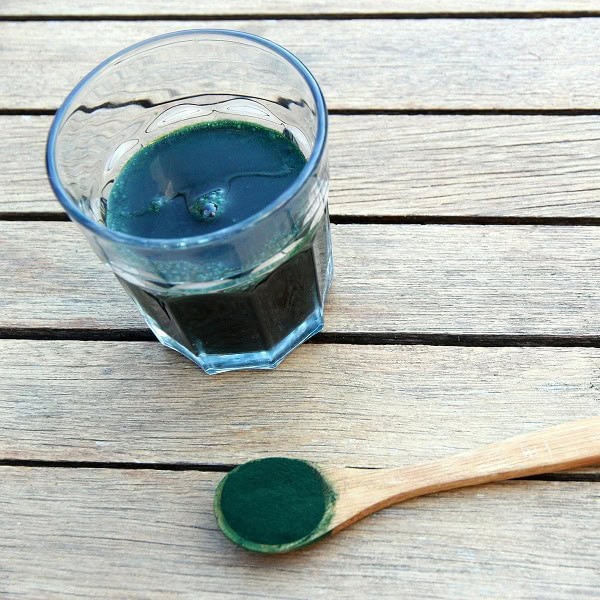 Blue Matcha Drink on Wooden Surface