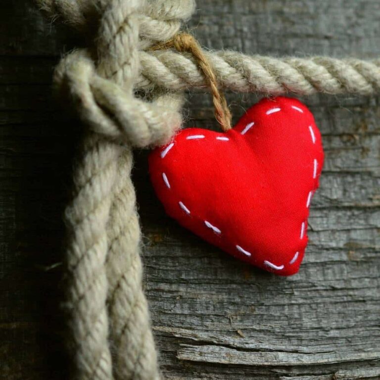 Heart tied with rope symbolizing tough love and self care.